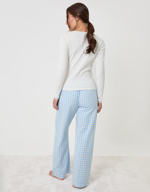 Threadbare Long Sleeve V-Neck Pyjama Set in Blue Check - back view