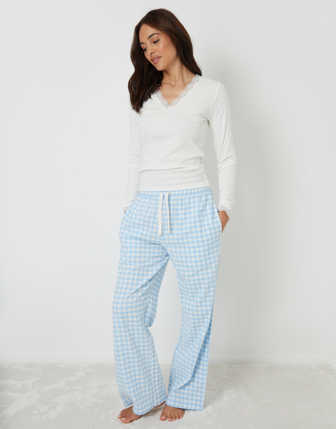 Blue Long Sleeve Check Pyjamas (2-Piece Set)