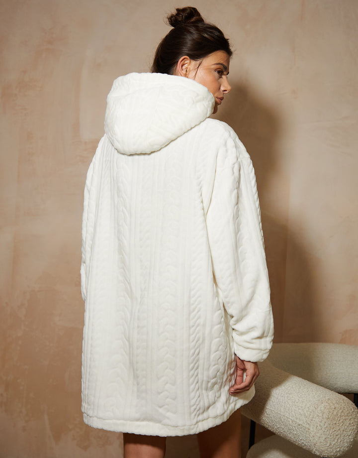 Cream Cable Texture Soft Oversized Hoodie
