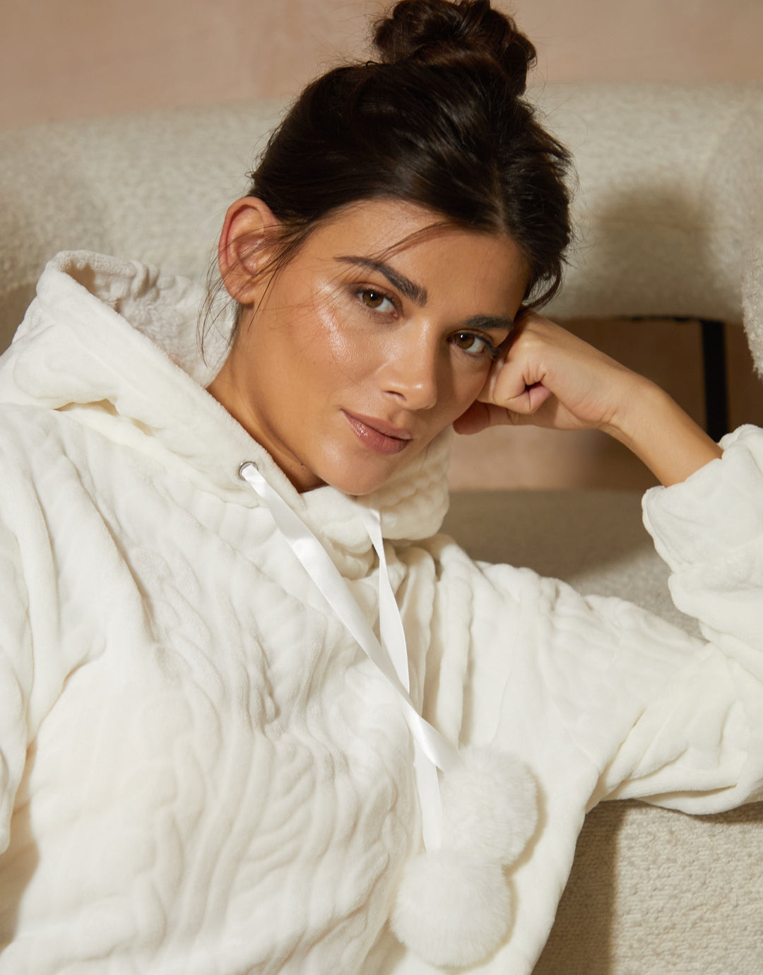 Cream Cable Texture Soft Oversized Hoodie