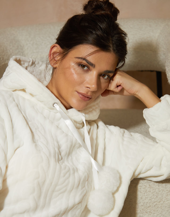 Cream Cable Texture Soft Oversized Hoodie