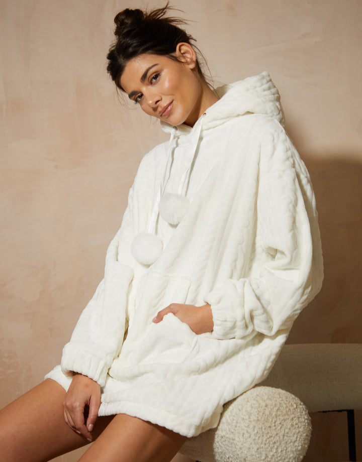 Cream Cable Texture Soft Oversized Hoodie