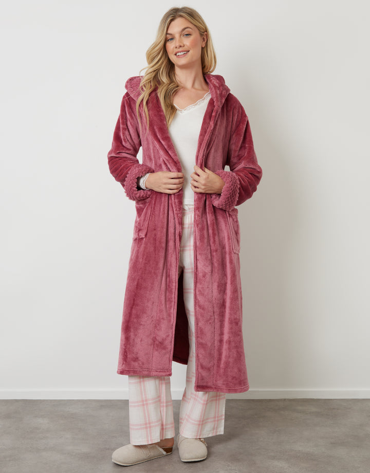 Pink Soft Faux Fur Trim Dressing Gown