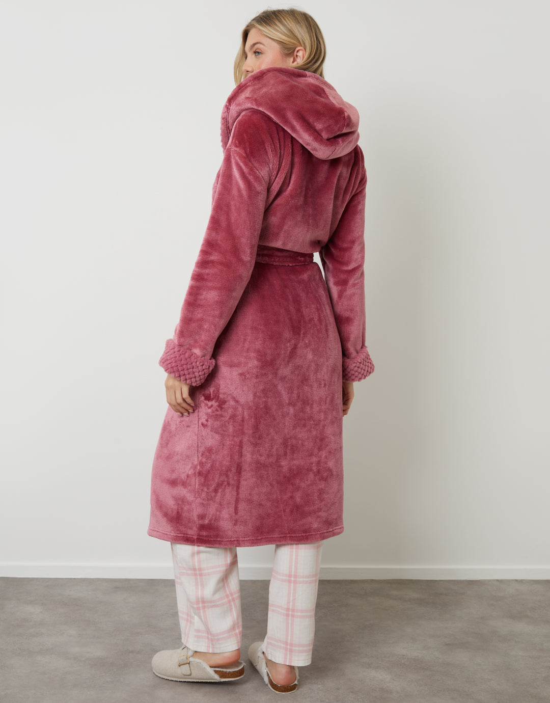 Pink Soft Faux Fur Trim Dressing Gown