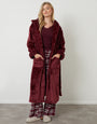 Berry Red Soft Faux Fur Trim Dressing Gown