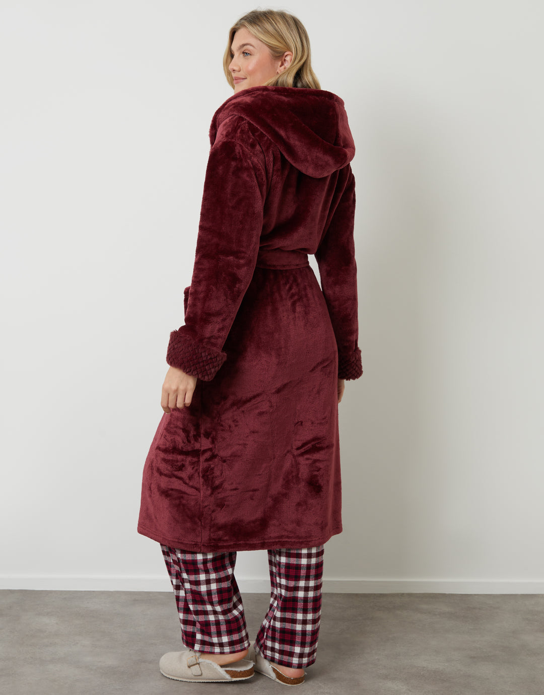 Berry Red Soft Faux Fur Trim Dressing Gown