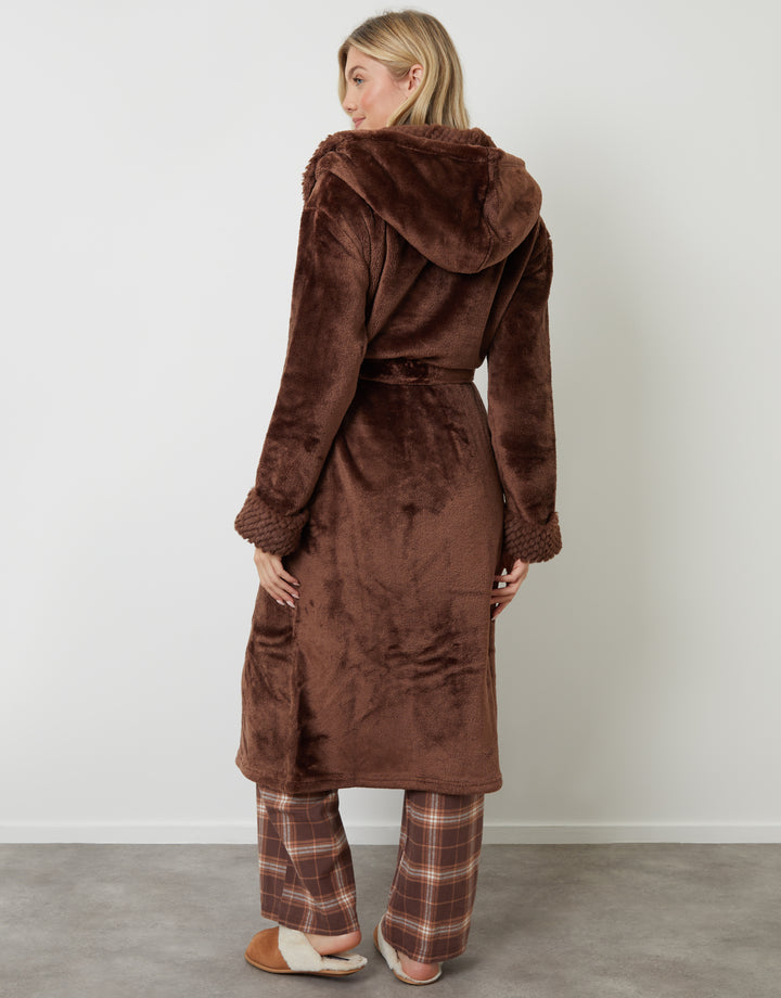 Chocolate Brown Soft Faux Fur Trim Dressing Gown