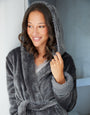 Grey Soft Faux Fur Trim Dressing Gown