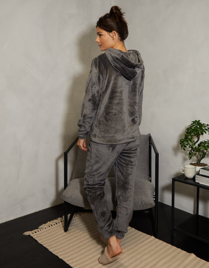 Grey Soft Velour Loungewear Set (2-Piece Set)