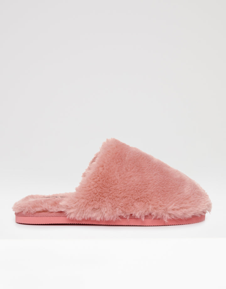 Pink Faux Fur Mule Slippers