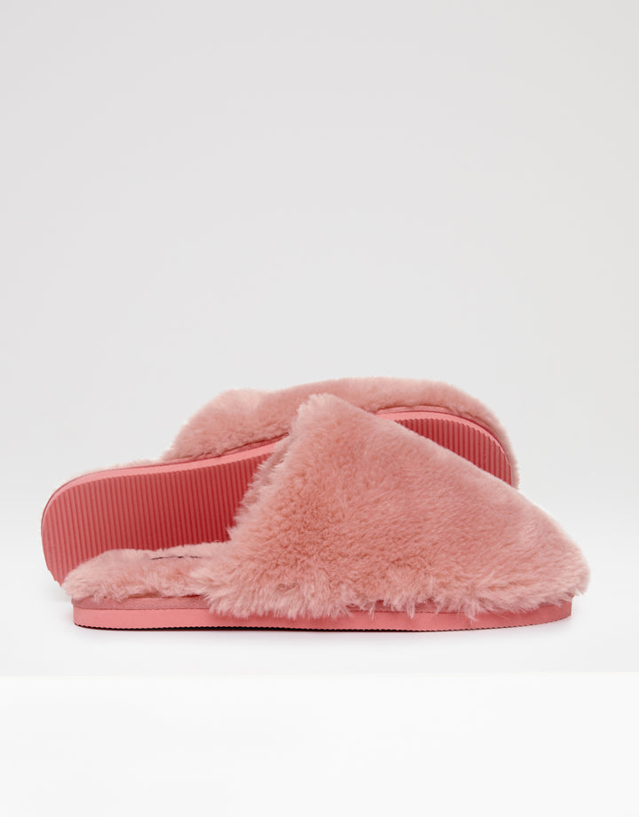 Pink Faux Fur Mule Slippers