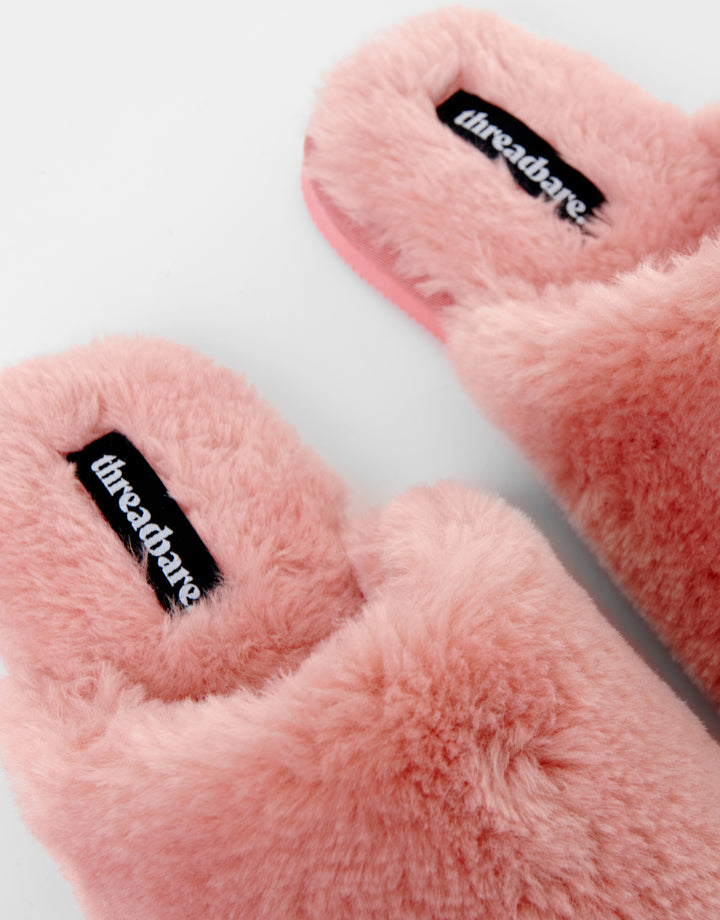 Pink Faux Fur Mule Slippers