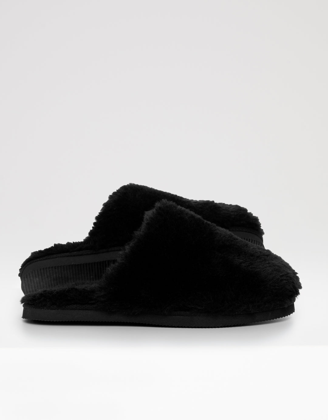 Black Faux Fur Mule Slippers