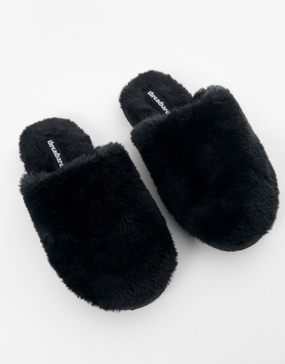 Black Faux Fur Mule Slippers
