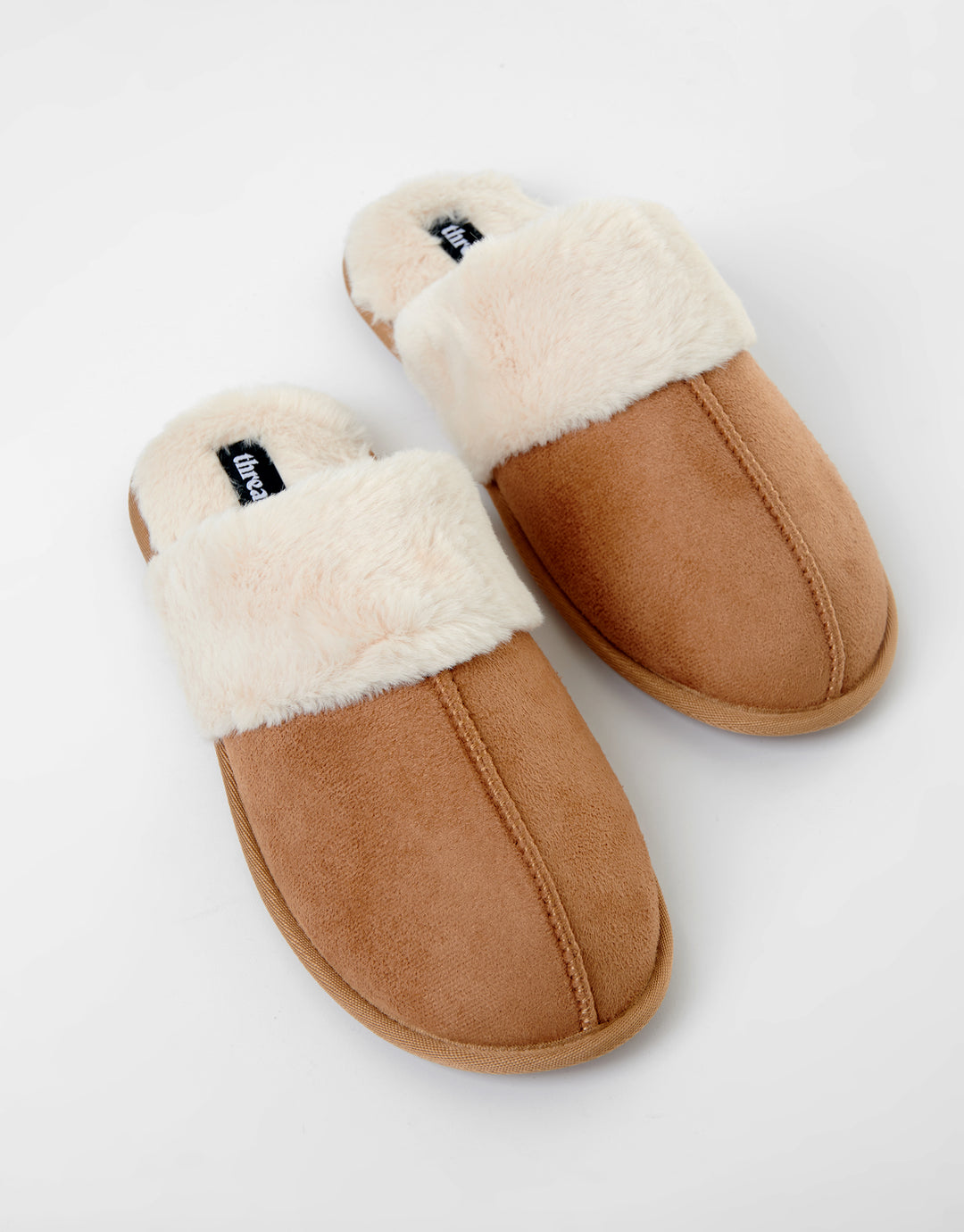 Brown Faux Suede Faux Fur Lined Mule Slippers