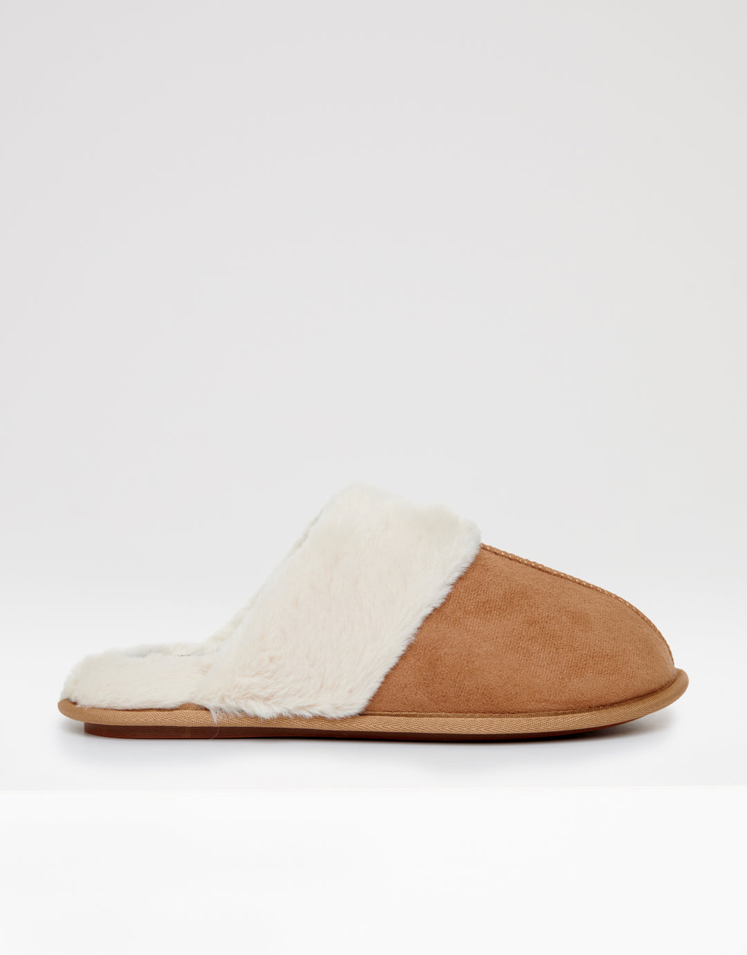 Brown Faux Suede Faux Fur Lined Mule Slippers