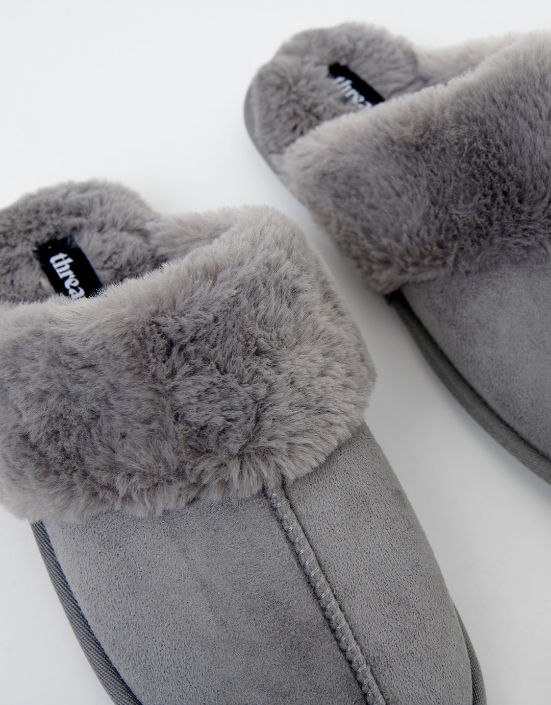 Grey Faux Suede Faux Fur Lined Mule Slippers