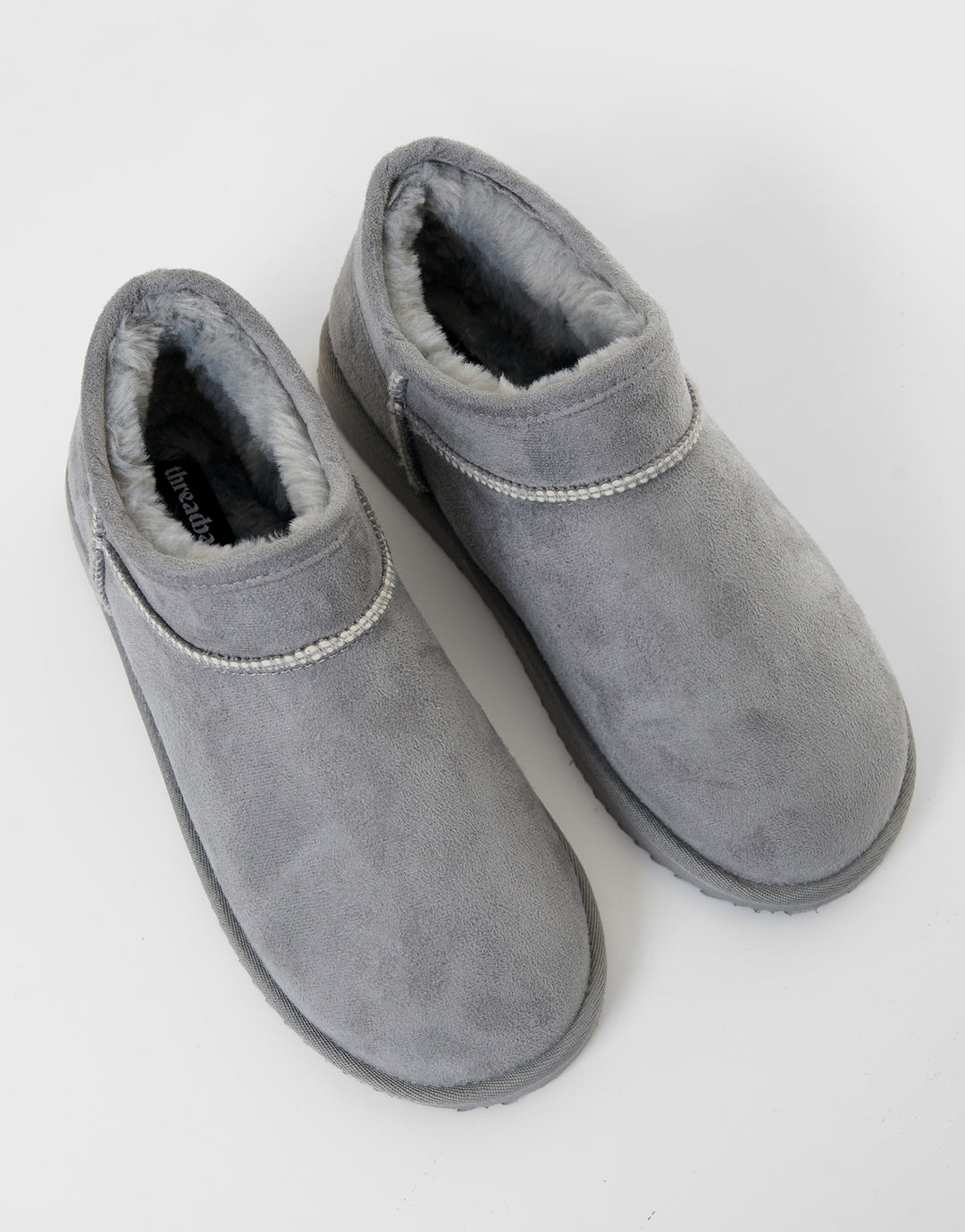 Grey Faux Suede Faux Fur Lined Slipper Boots