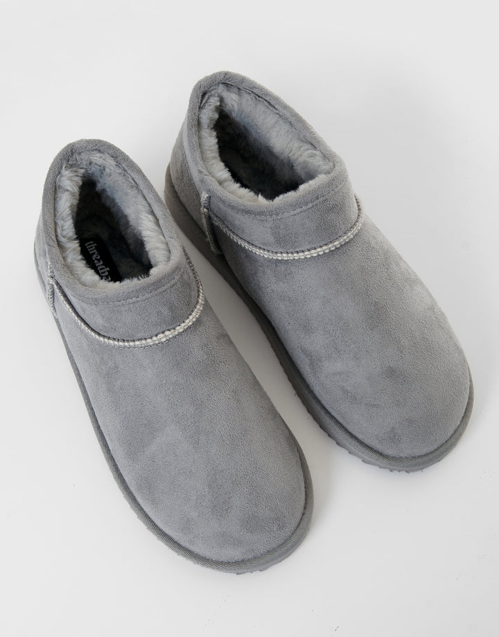 Grey Faux Suede Faux Fur Lined Slipper Boots