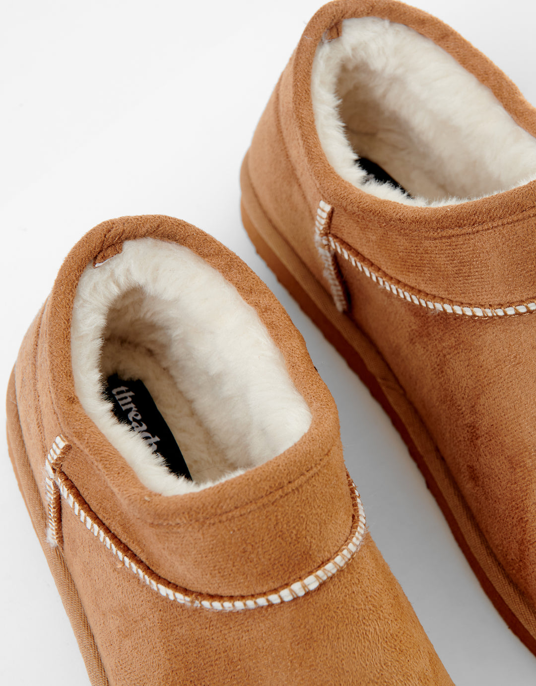 Brown Faux Suede Faux Fur Lined Slipper Boots in Chestnut Brown