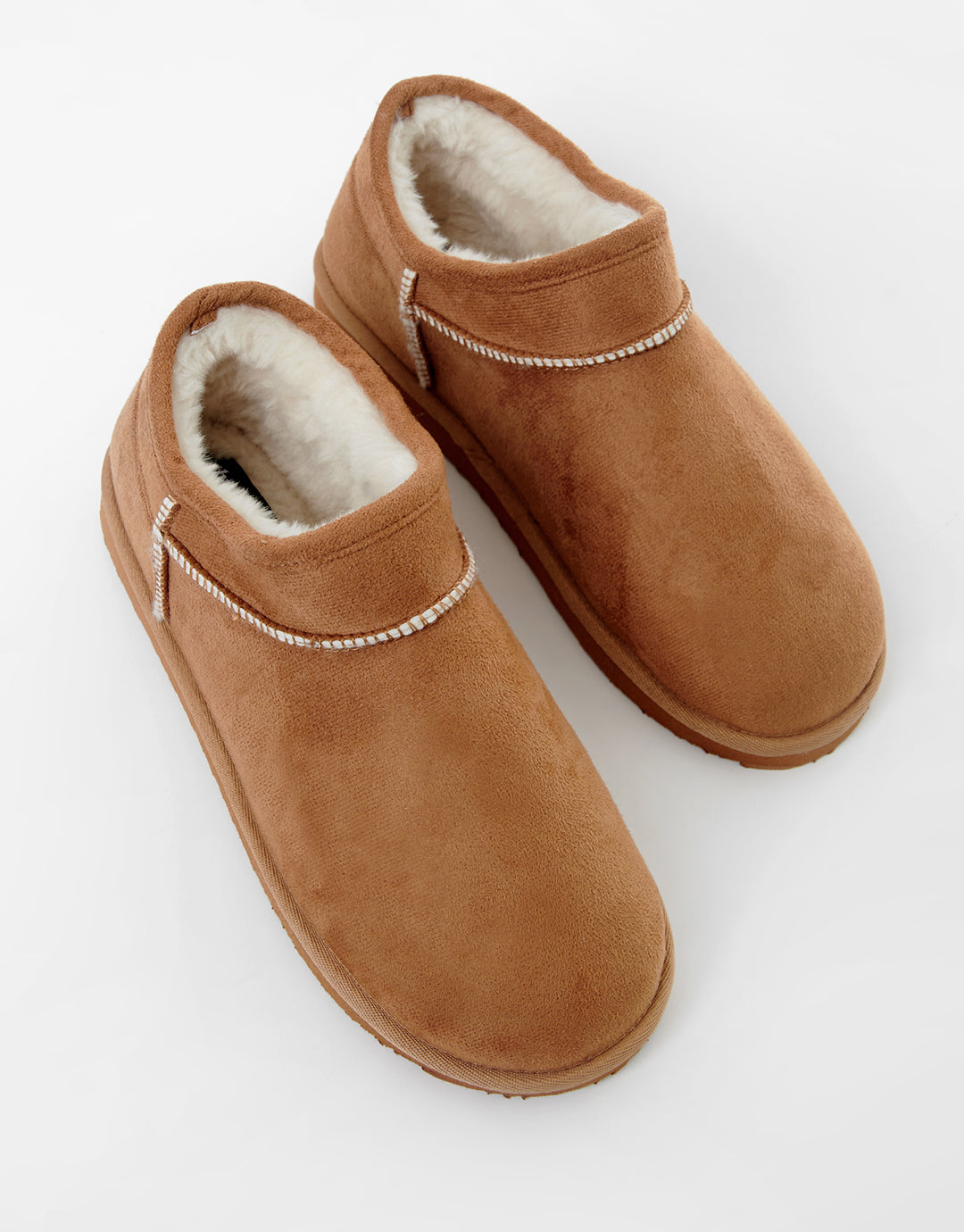 Brown Faux Suede Faux Fur Lined Slipper Boots in Chestnut Brown