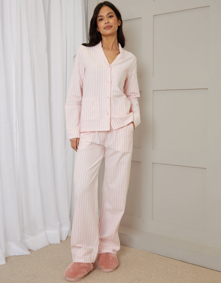 Pink Striped Long Button-Through Pyjamas (2-Piece Set)