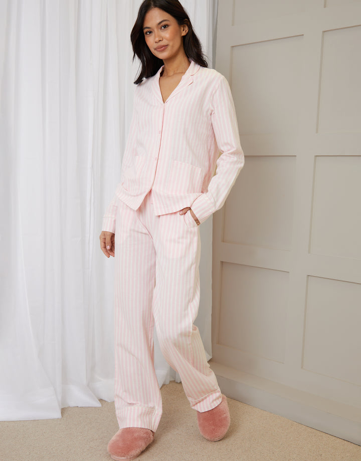 Pink Striped Long Button-Through Pyjamas (2-Piece Set)