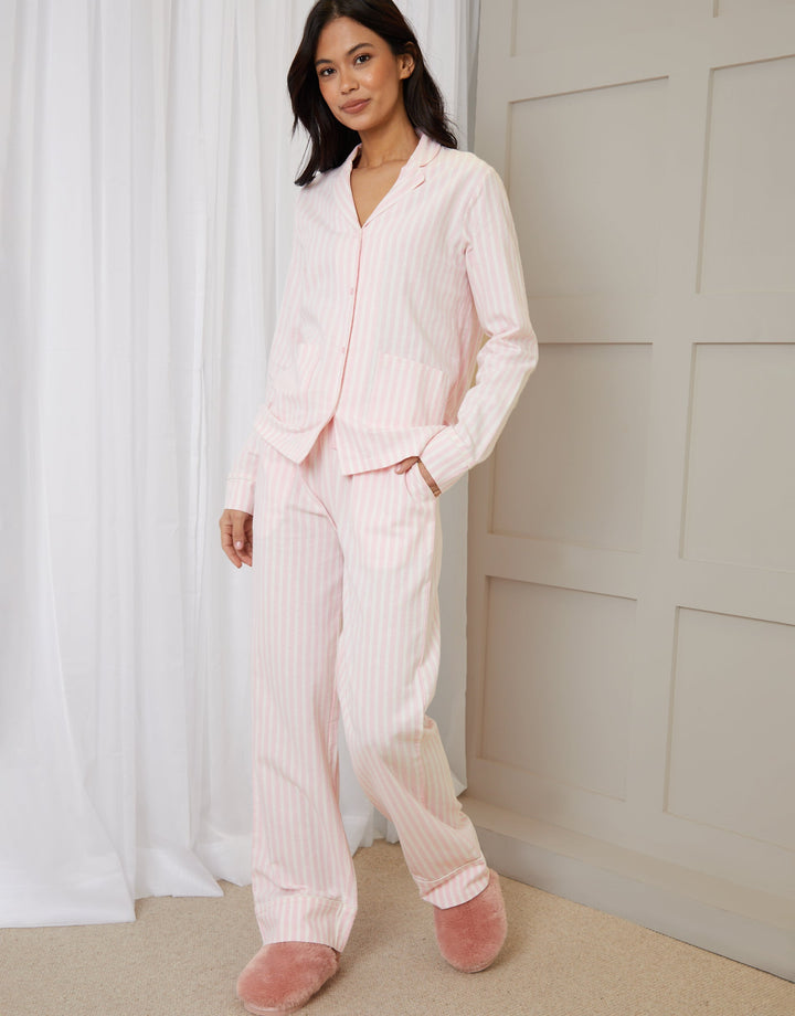 Pink Striped Long Button-Through Pyjamas (2-Piece Set)