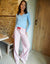 Lace V-Neck Printed Pyjama Set in Blue