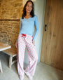 Lace V-Neck Printed Pyjama Set in Blue