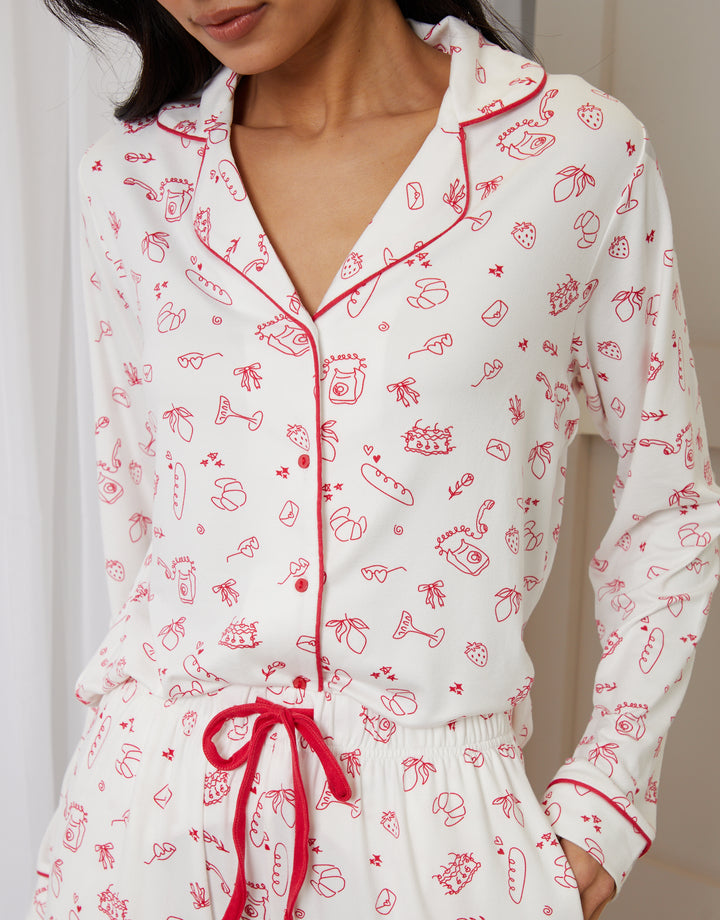 White Printed Long Button-Through Pyjamas (2-Piece Set)