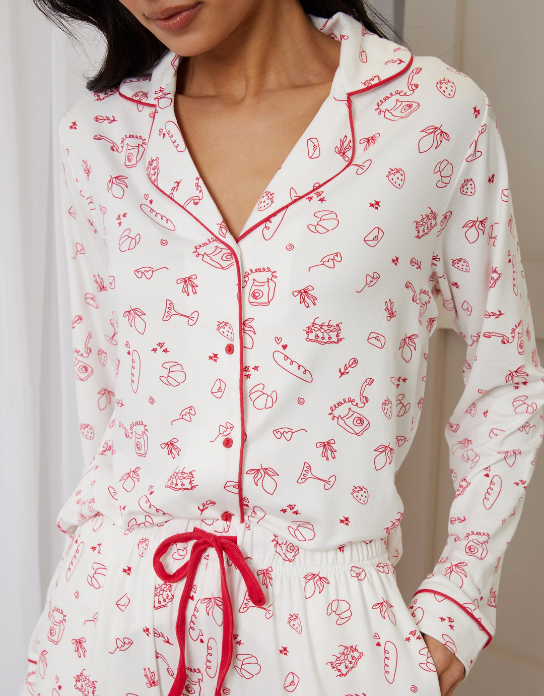 White Printed Long Button-Through Pyjamas (2-Piece Set)