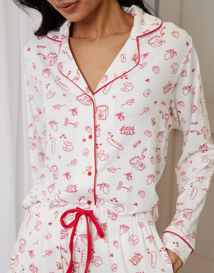 White Printed Long Button-Through Pyjamas (2-Piece Set)