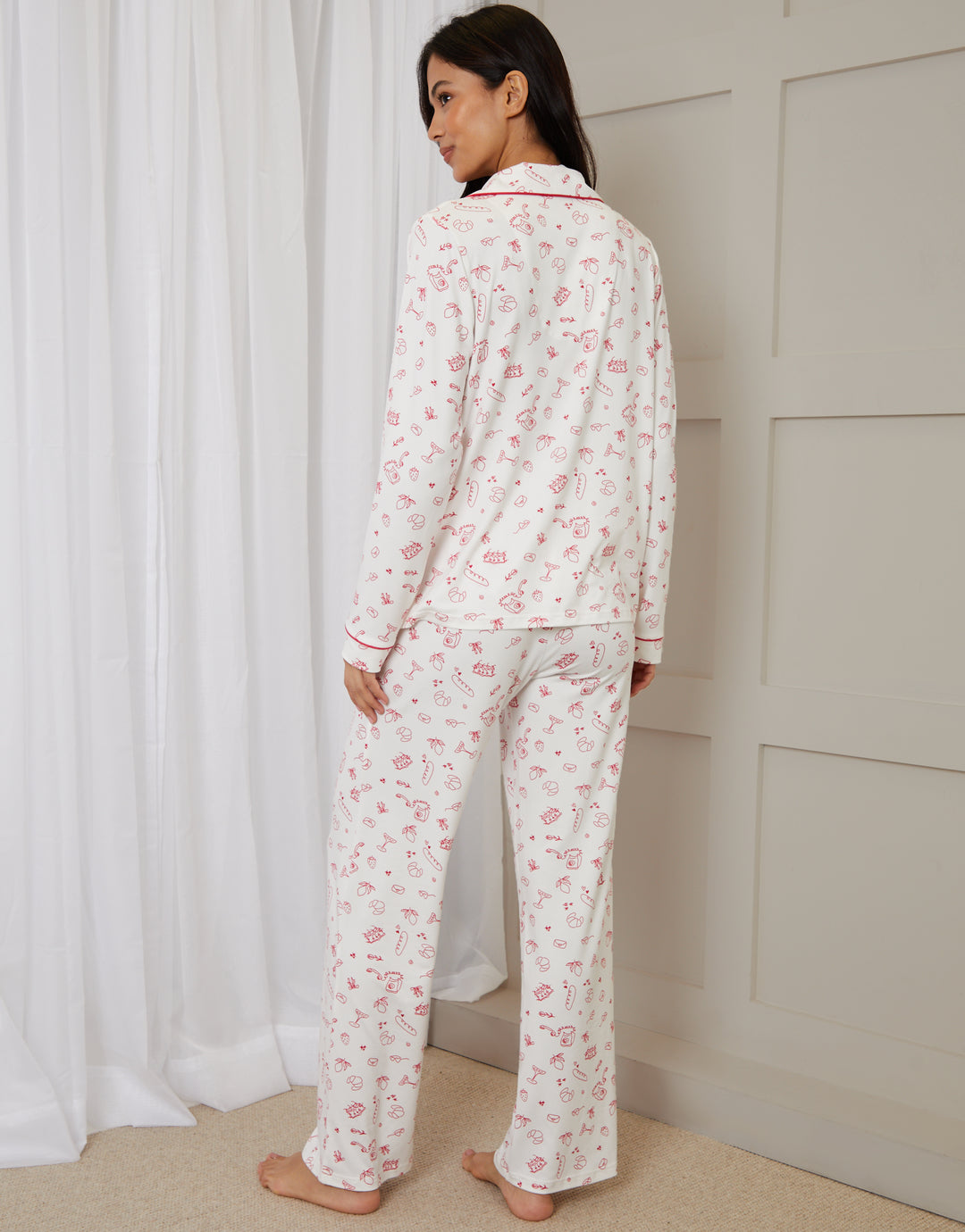 White Printed Long Button-Through Pyjamas (2-Piece Set)