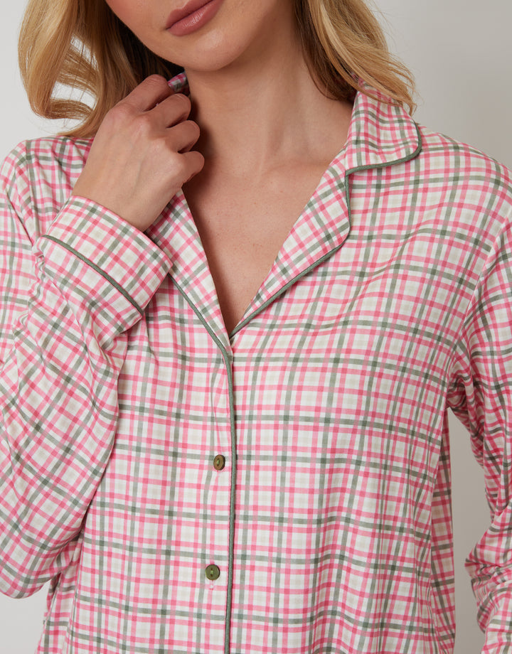 Pink Check Long Button-Through Pyjamas (2-Piece Set)