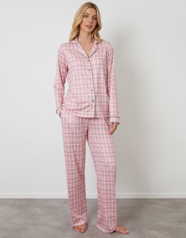 Pink Check Long Button-Through Pyjamas (2-Piece Set)