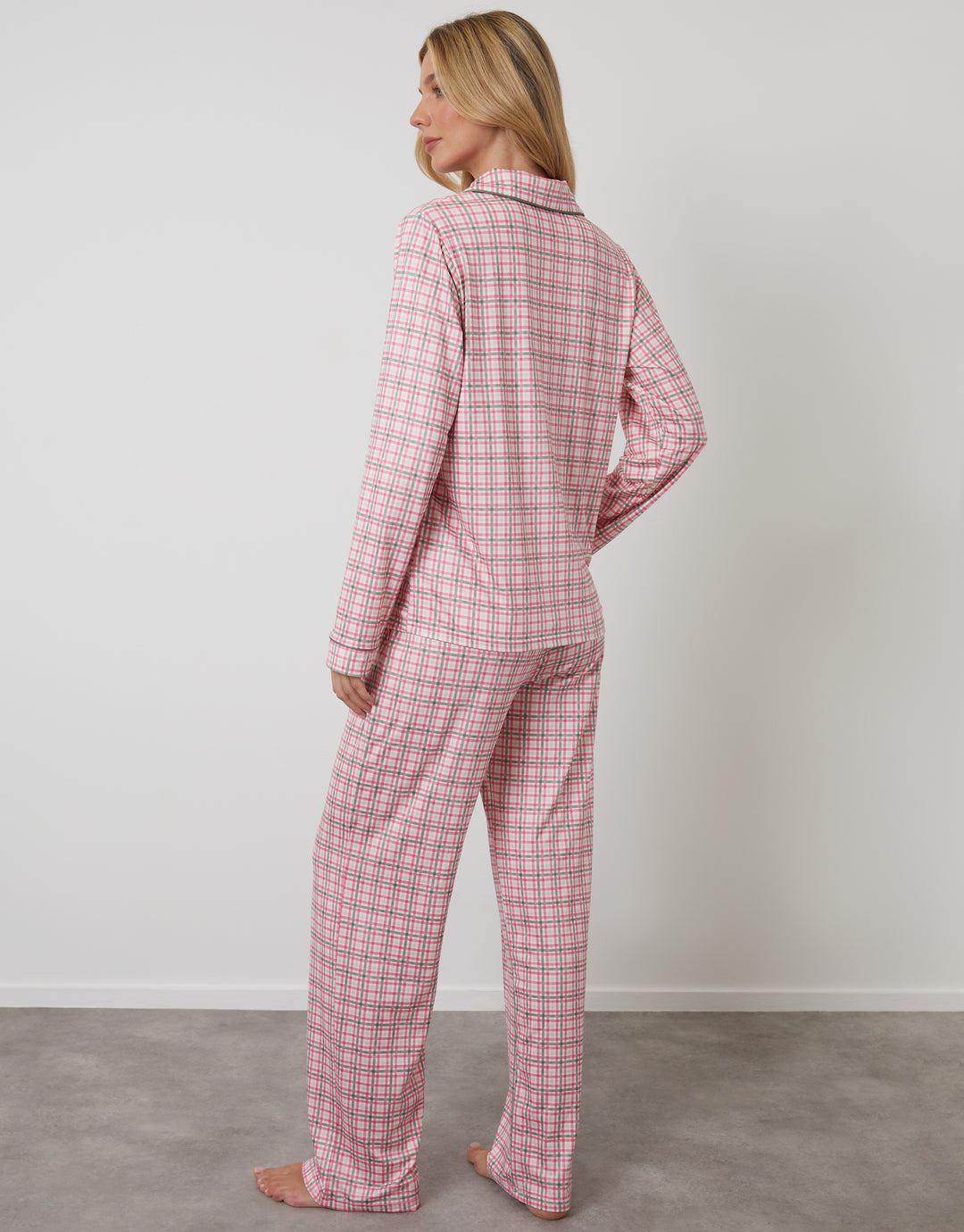 Pink Check Long Button-Through Pyjamas (2-Piece Set)