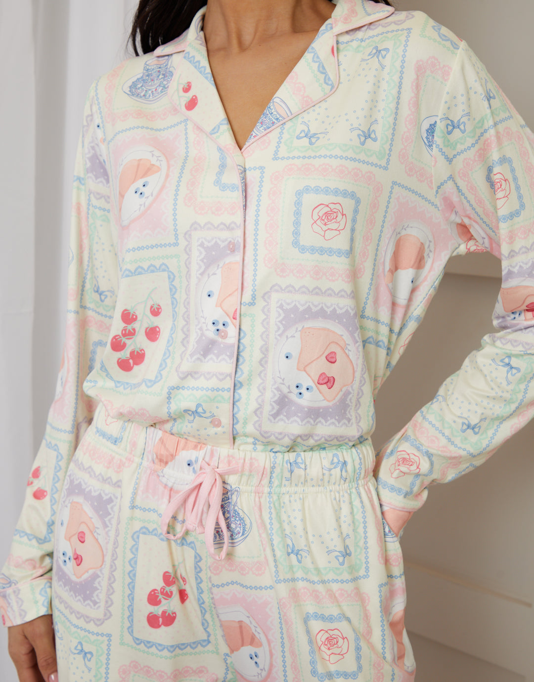 Cream Printed Long Button-Through Pyjamas (2-Piece Set)