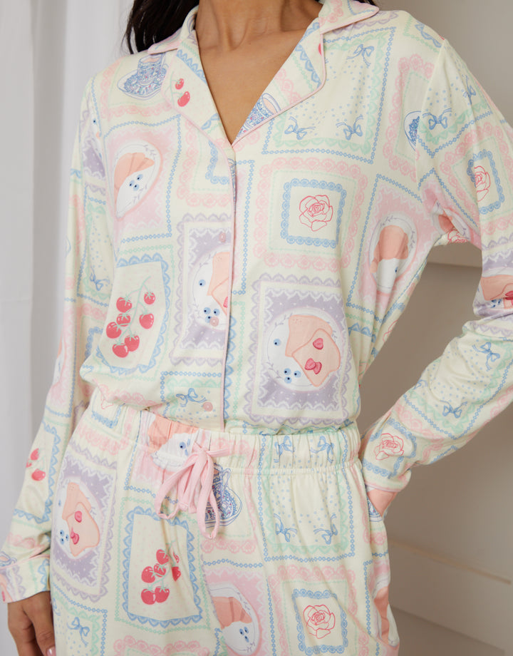 Cream Printed Long Button-Through Pyjamas (2-Piece Set)