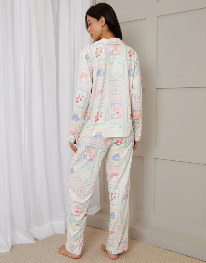 Cream Printed Long Button-Through Pyjamas (2-Piece Set)