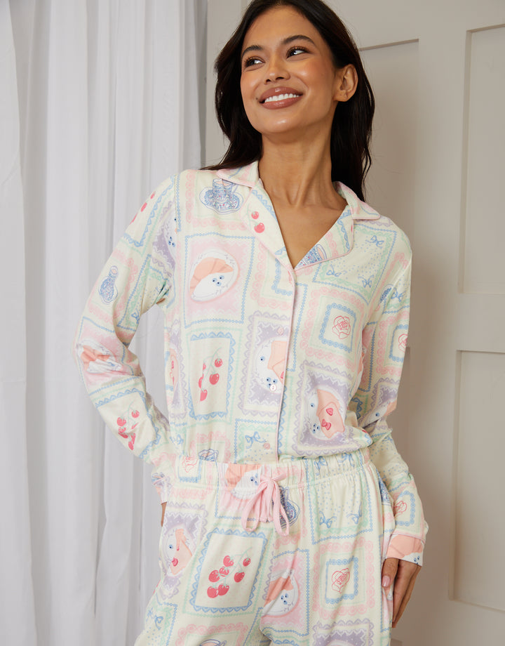 Cream Printed Long Button-Through Pyjamas (2-Piece Set)
