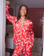Red Bow Print Long Button-Through Christmas Pyjamas (2-Piece Set)