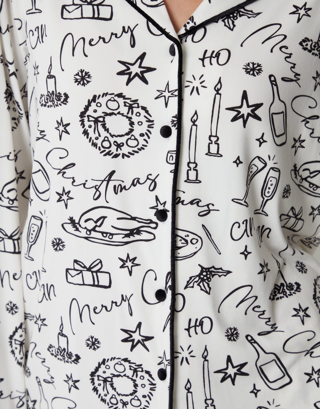 White Food Print Long Button-Through Christmas Pyjamas (2-Piece Set)