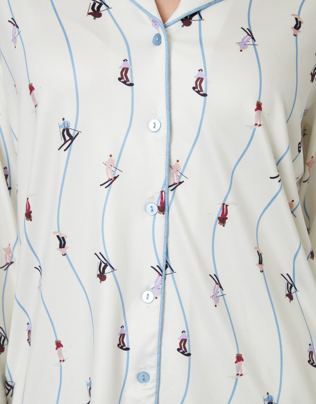 White Ski Print Long Button-Through Pyjamas (2-Piece Set)