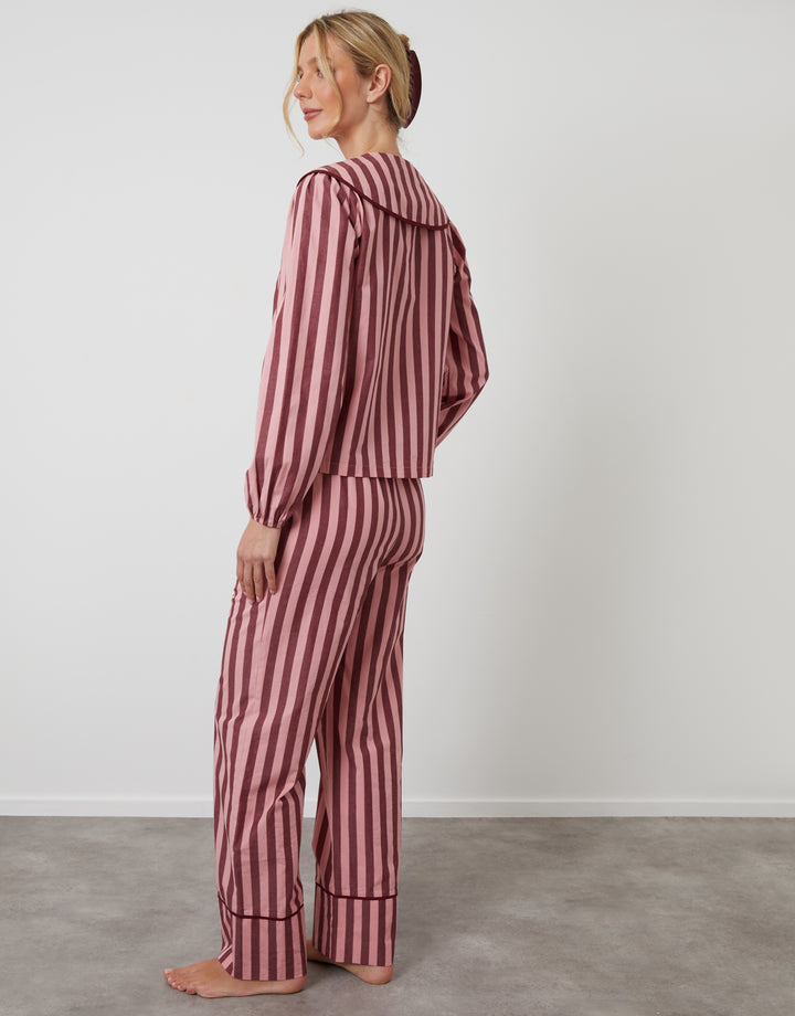 Pink Stripe Peter Pan Collar Long Pyjamas (2-Piece Set)