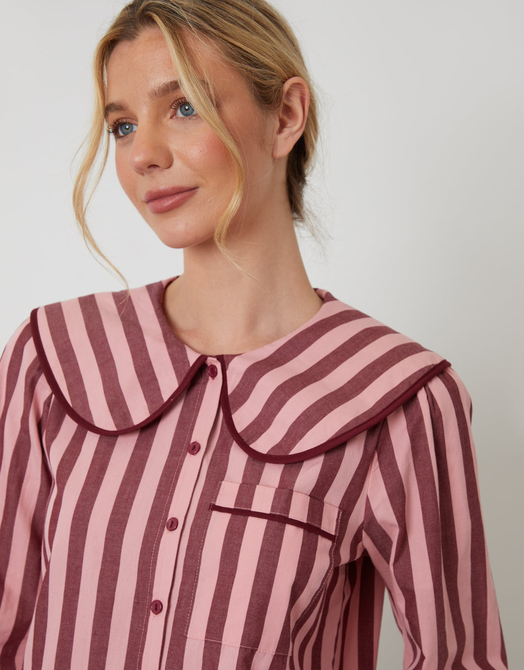 Pink Stripe Peter Pan Collar Long Pyjamas (2-Piece Set)