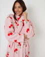 Pink Cherry Print Borg Dressing Gown