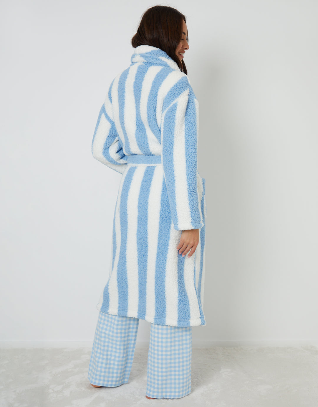 Blue Stripe Borg Dressing Gown