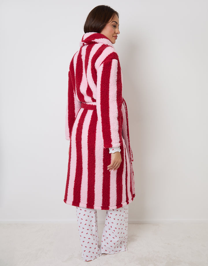 Red Stripe Borg Dressing Gown