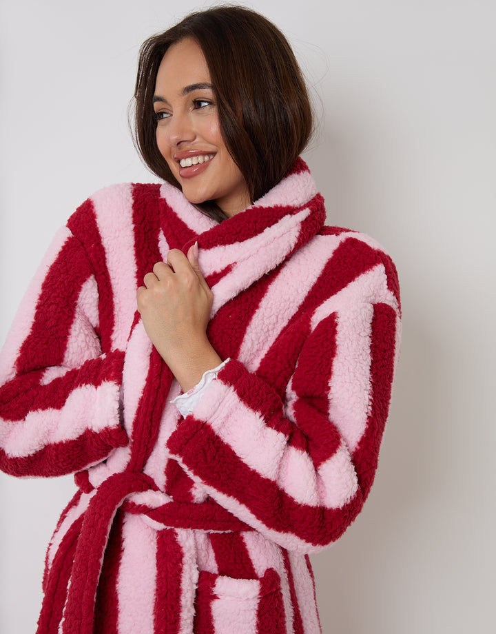Red Stripe Borg Dressing Gown
